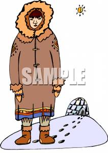An Eskimo By an Igloo.