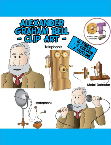 Alexander Graham Bell and his inventions Clip Art.