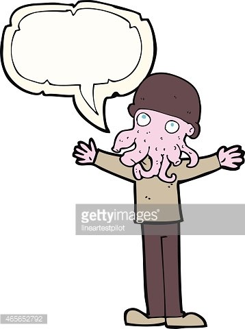 cartoon alien squid face man with speech bubble Clipart.