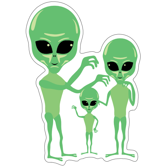 Green Alien Family Sticker.