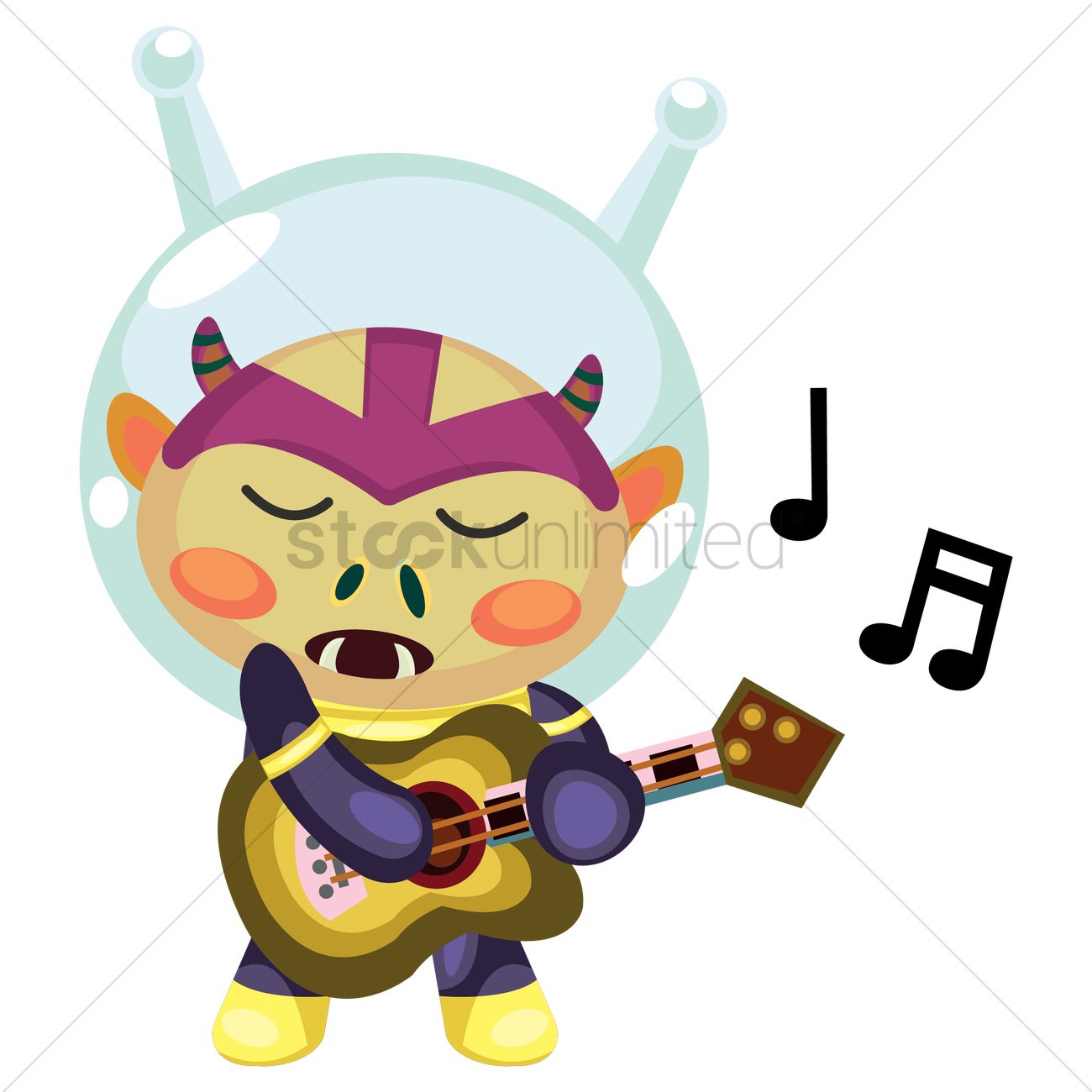 Free Alien creature singing while playing guitar Vector.