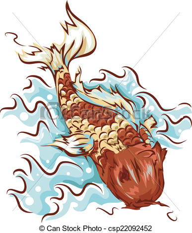 Pez koi. Ilustración con un pez koi nadando en agua..