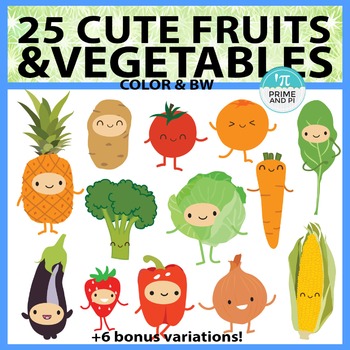 Cute Fruits & Vegetables Clipart.
