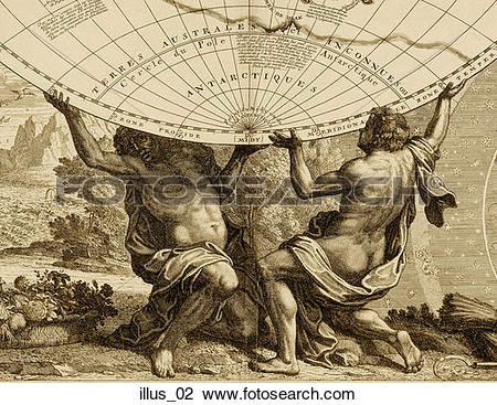 Clip Art of Antique Illustration of Atlas Figures (copper.