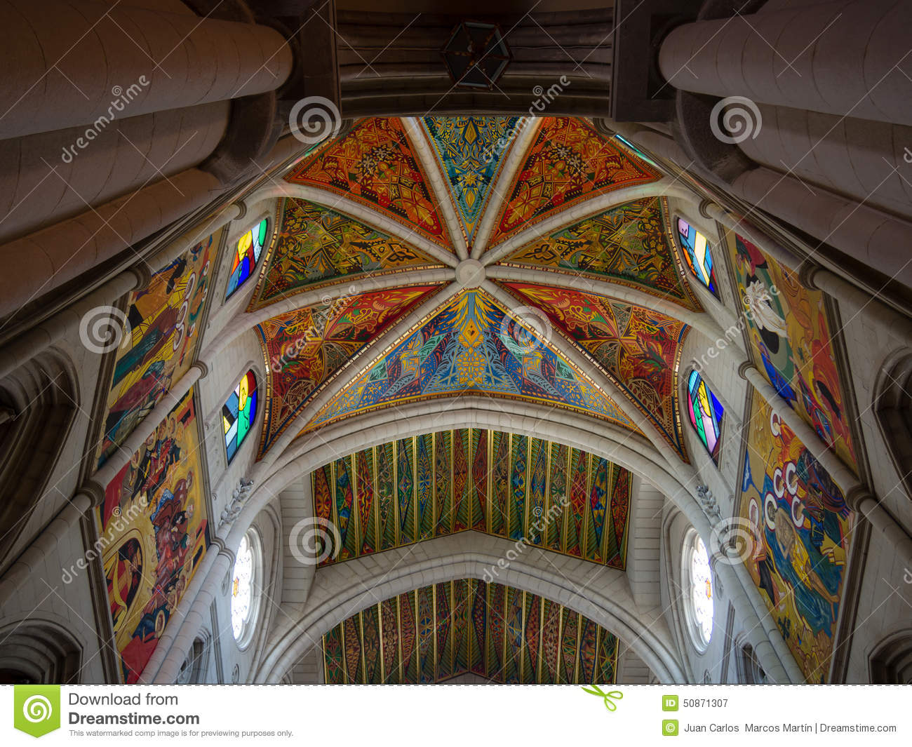 Almudena Cathedral Ceiling Stock Photo.