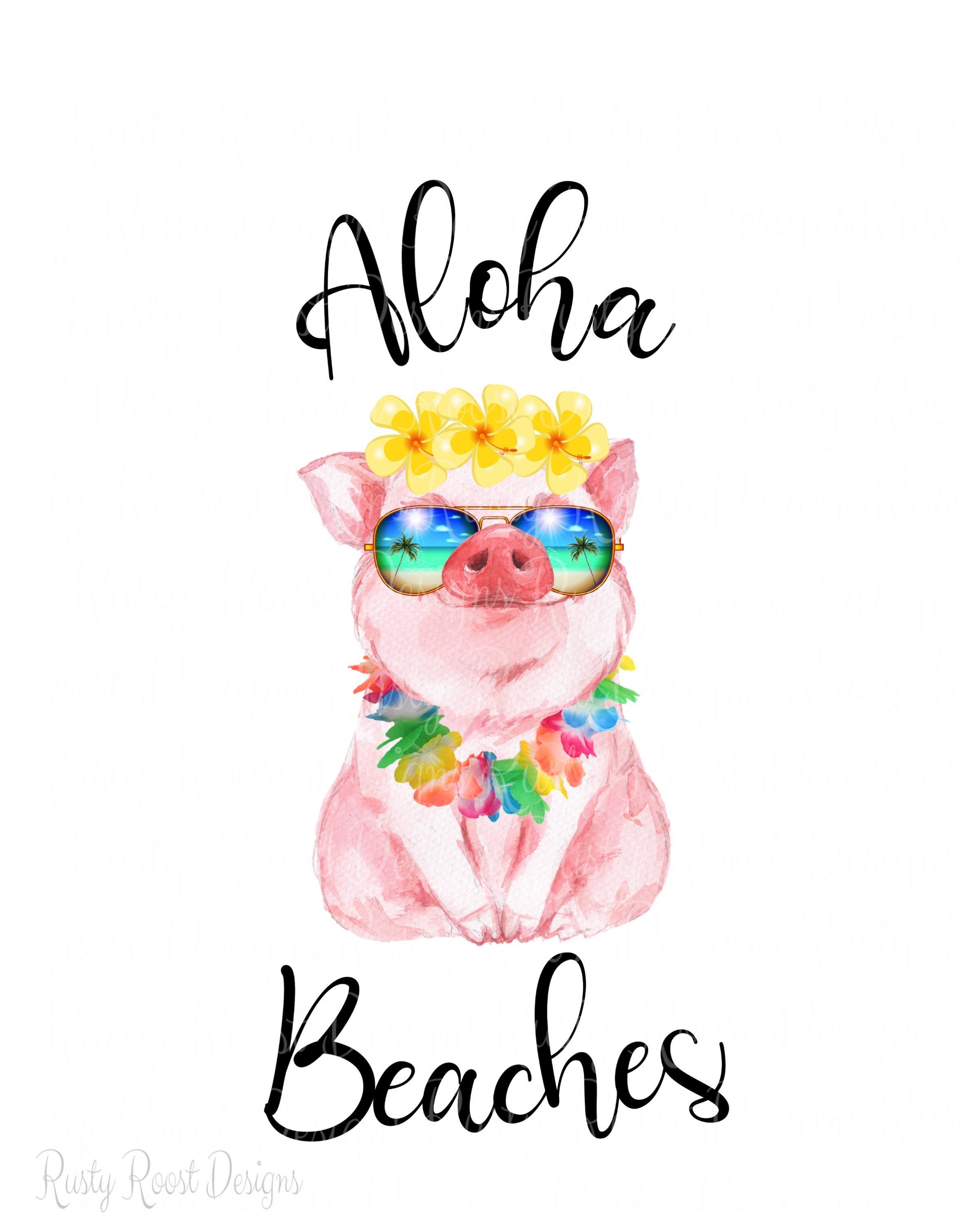 Aloha beaches png,pig with sunglasses,tropical pig png.