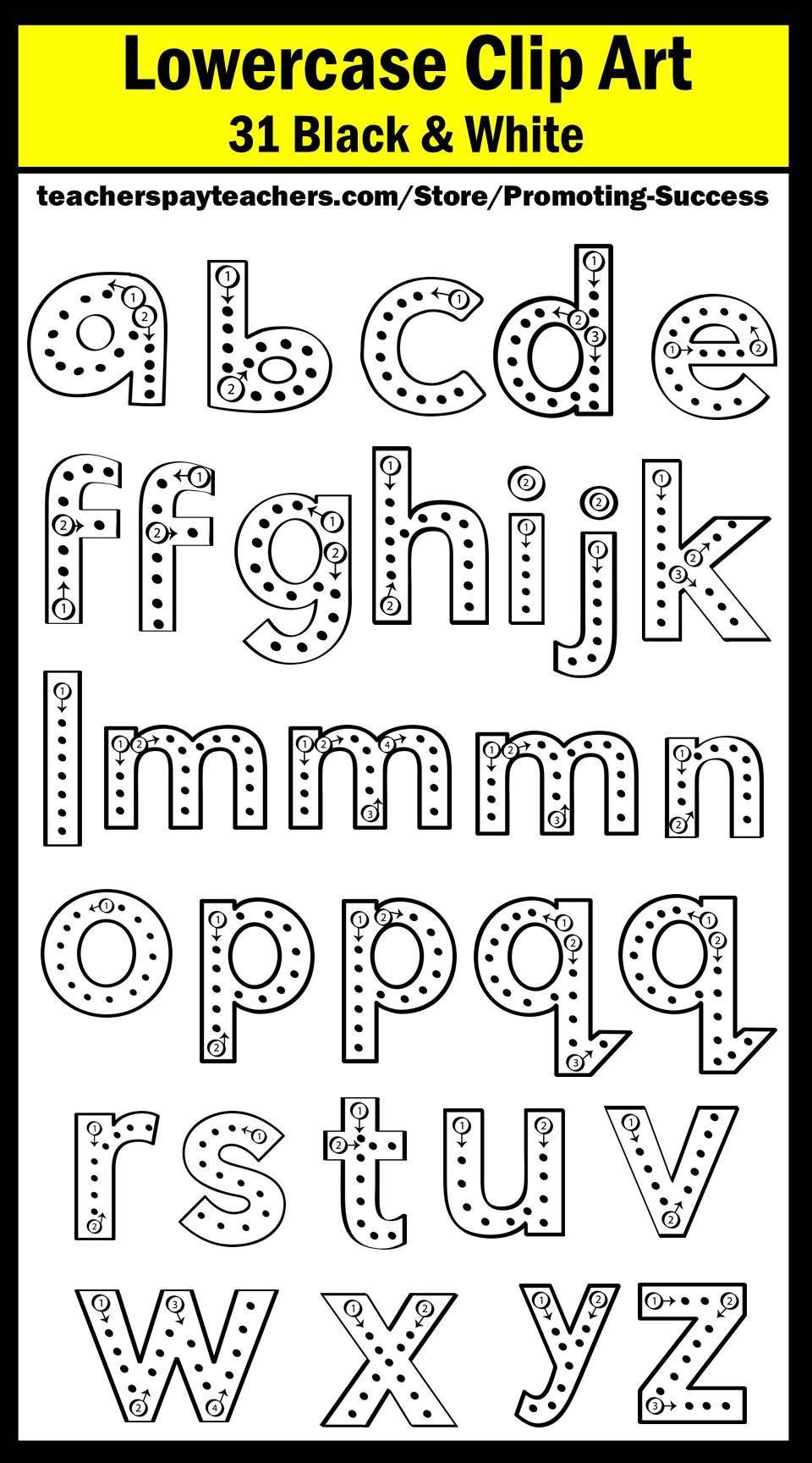 Lowercase Letters Clip Art, Black & White Alphabet Clipart, SPS.
