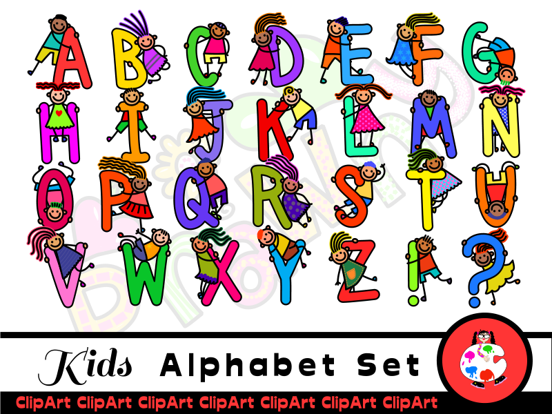 Diverse Happy Kids Alphabet ClipArt.