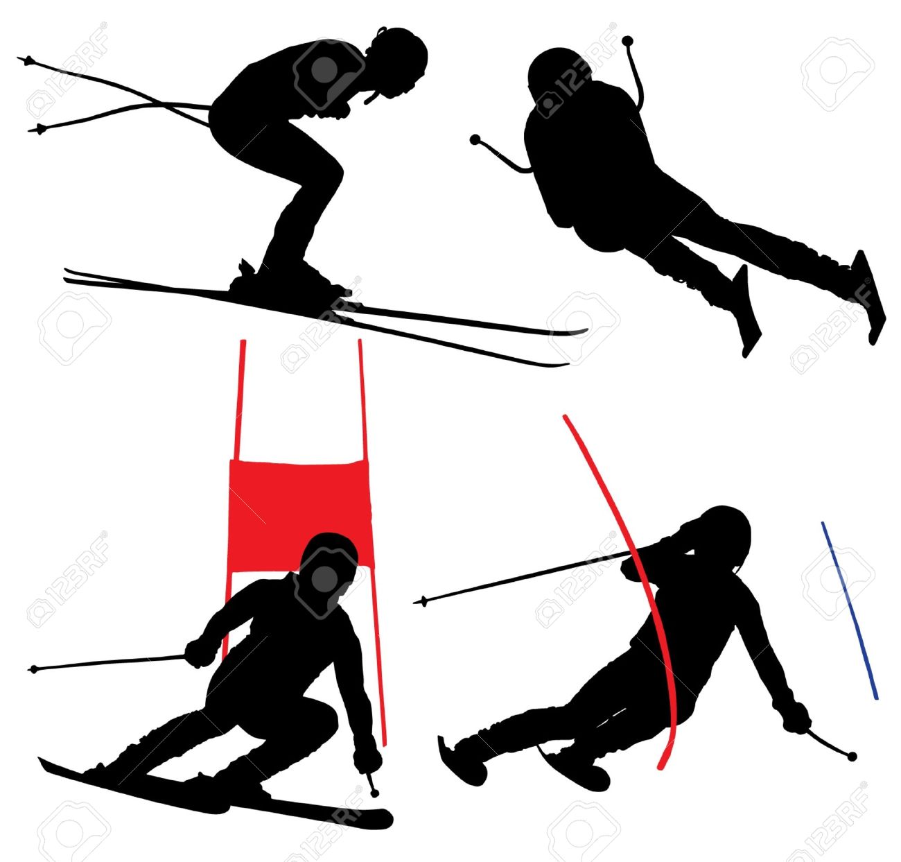 Alpine Skiing Silhouette On White Background Royalty Free Cliparts.