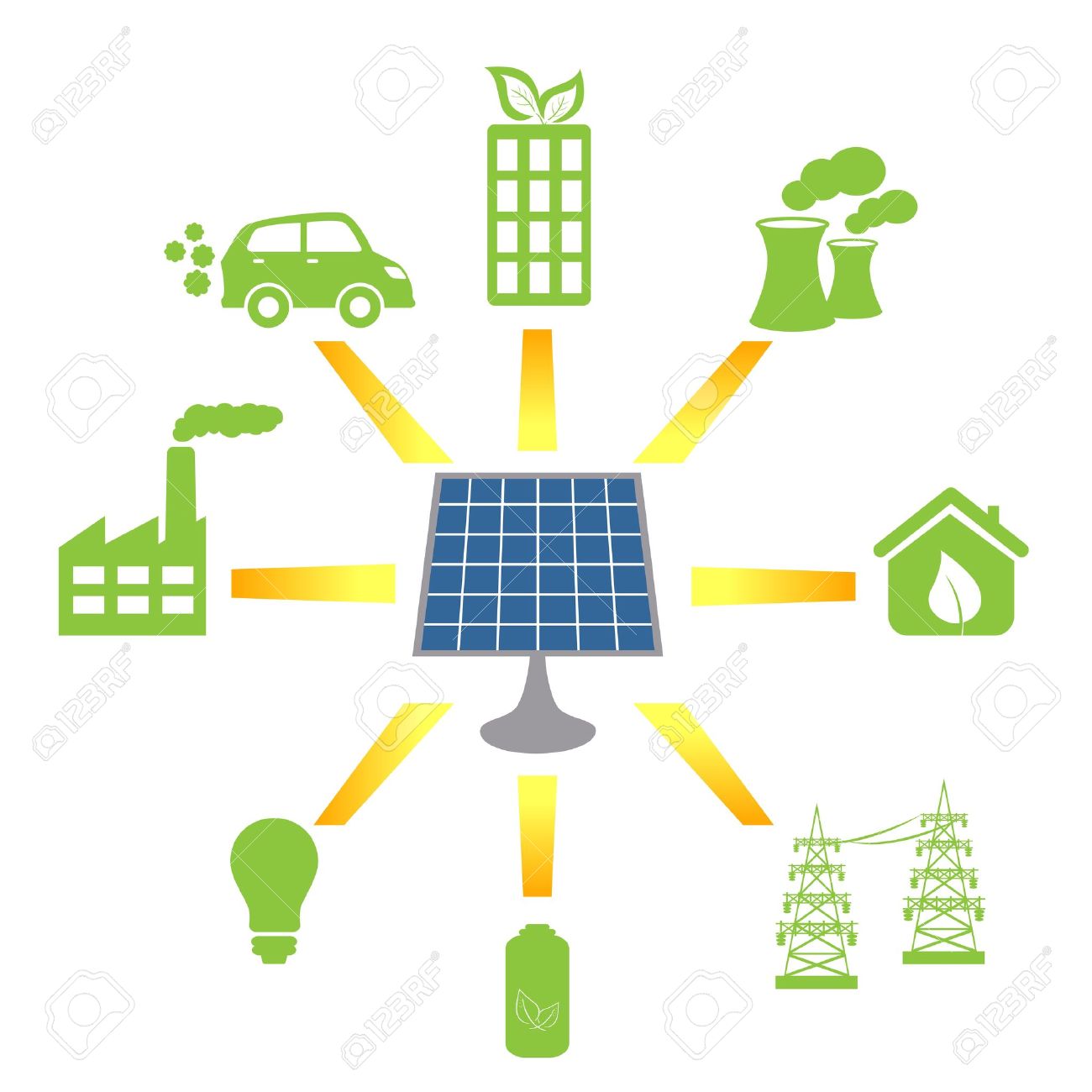 Solar Panel Generating Clean Alternative Energy And Fuel Royalty.