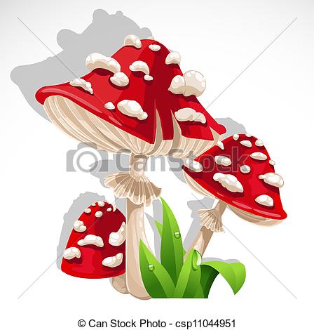 Clipart Vector of Red fresh Mushroom amanita in gras.