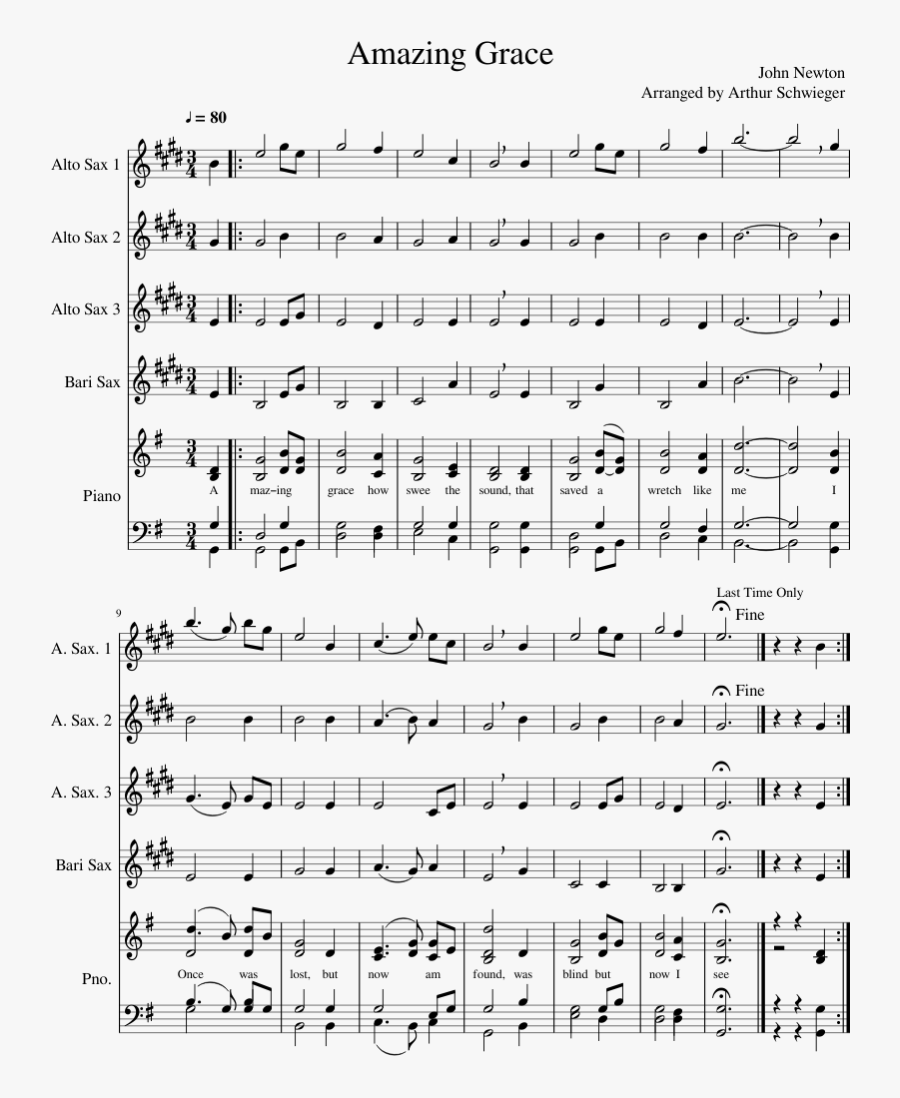 Amazing Grace Sheet Music Composed By John Newton Arranged.