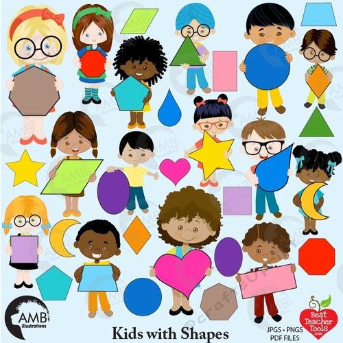 Kids with shapes clipart, Shapes clipart, AMB.