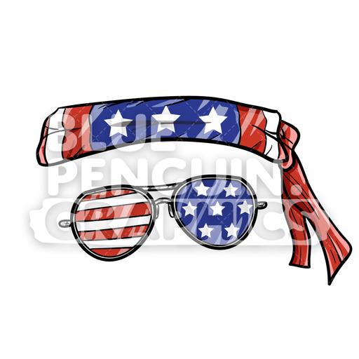Cool USA Bandana and Sunglasses Vector Cartoon Clipart.