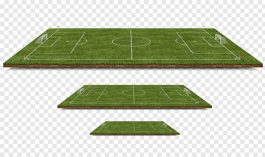 Three soccer fields, Football pitch 3D computer graphics.