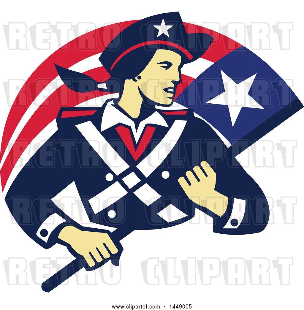 Vector Clip Art of Retro Female American Patriot Minuteman.