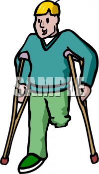 Amputee on Crutches.