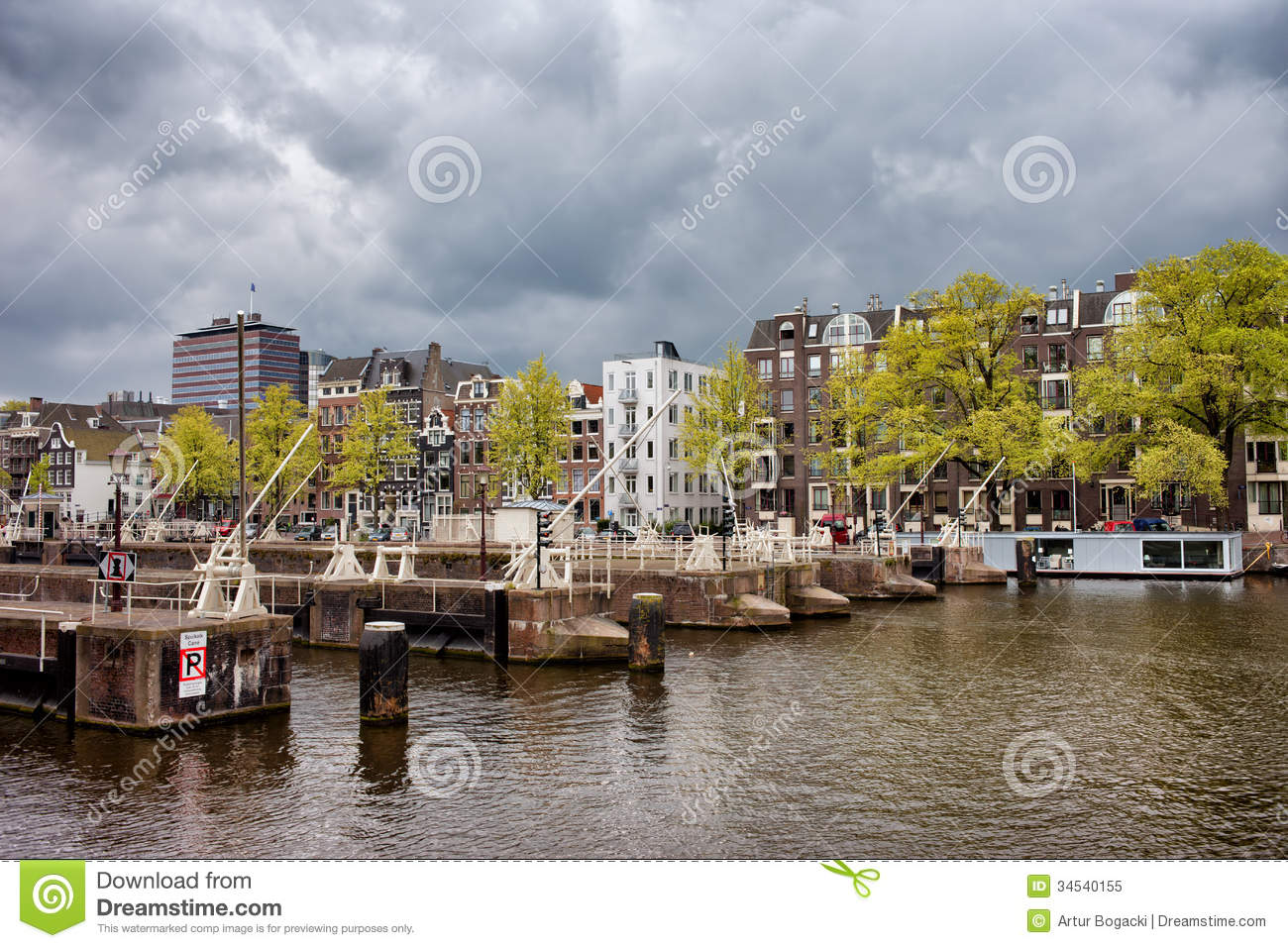 Amsterdam Skyline From The Amstel River Royalty Free Stock Photo.