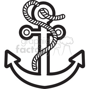 anchor with rope vector illustration black white clipart. Royalty.