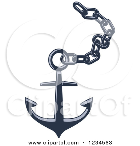 Clipart of a Blue Nautical Anchor and Chain 2.