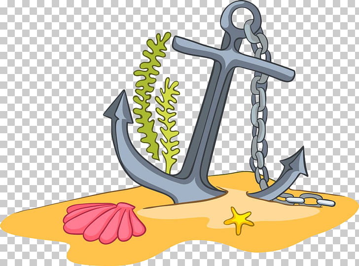 Cartoon Anchor , Hand painted boat anchored algae, anchor on.