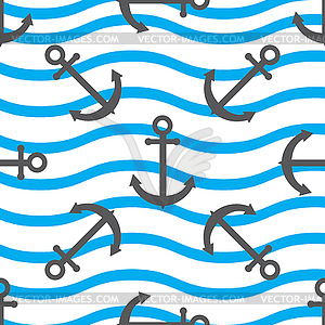 Seamless pattern anchor on background of waves.