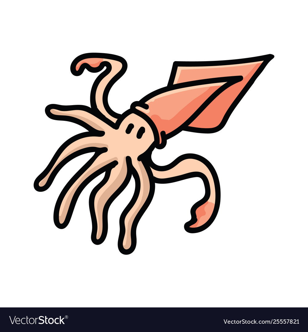 Cute squid cartoon motif set.