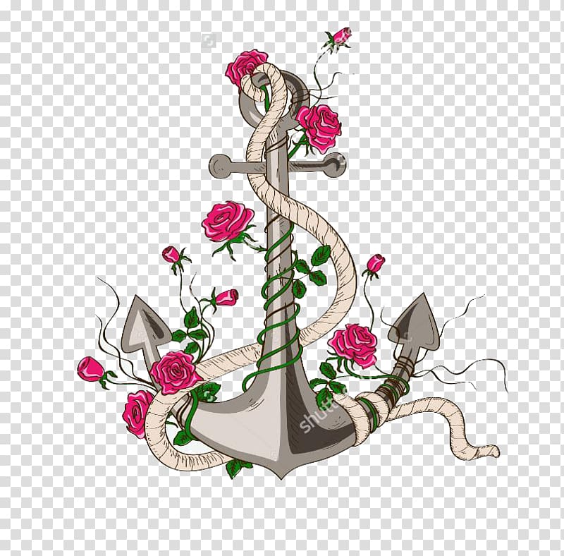 Rose Anchor Drawing Illustration, Creative anchor red.