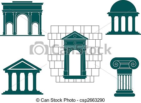 Vector Clipart of Ancient buildings symbols.
