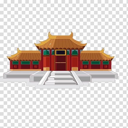 Red and yellow temple illustration, China Chinese pagoda.