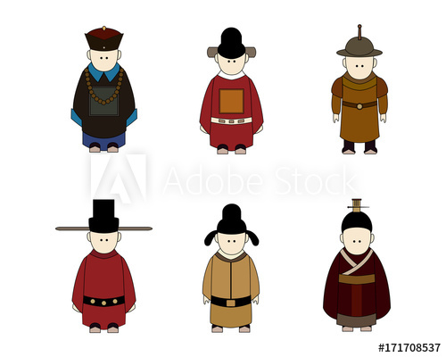 Ancient Chinese People Cartoon, Classic Dressing, Different.