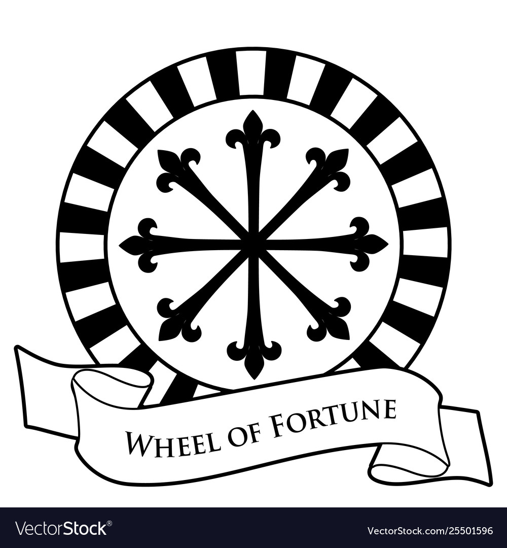 Tarot card concept wheel fortune and text.