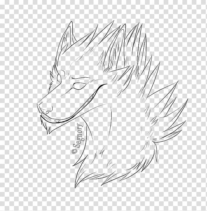 Free Wolf Lineart :., black and white wolf head.