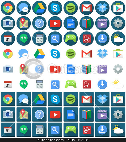 Flat Circle Square Android Icons stock vector.