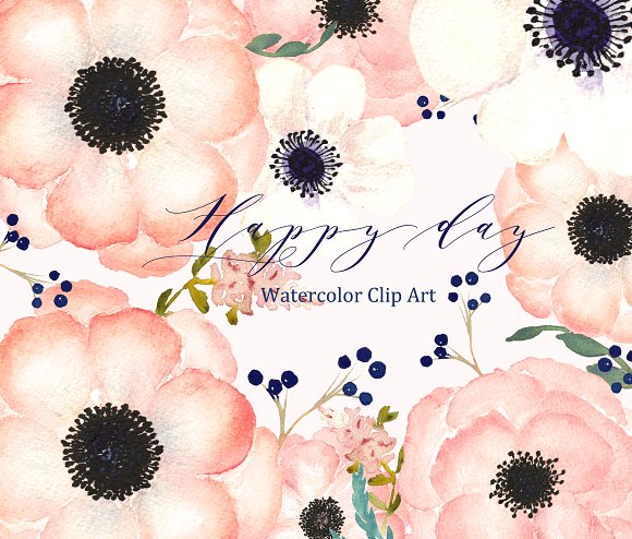Anemones Apricot. Watercolor Clipart ~ Graphics on Creative Market.