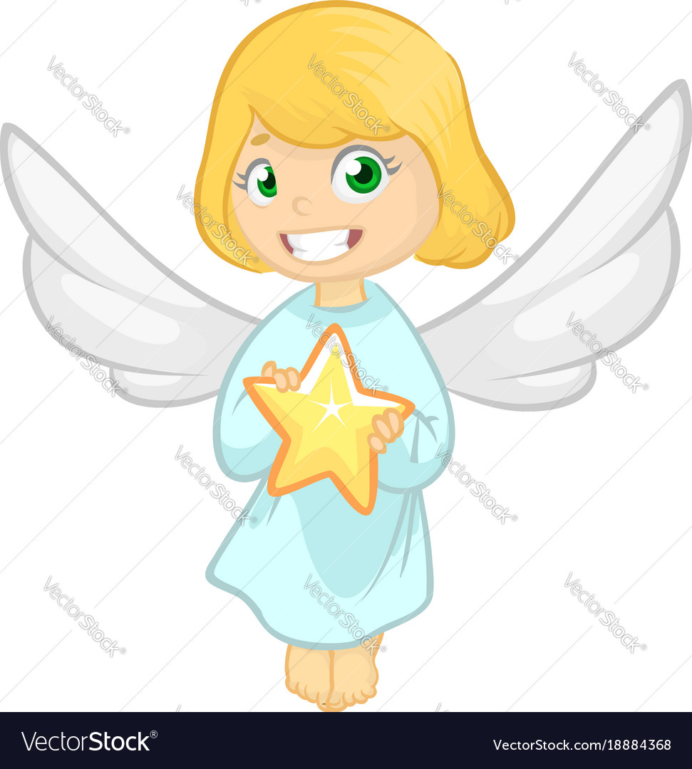 Cute cartoon christmas angel holding a star.