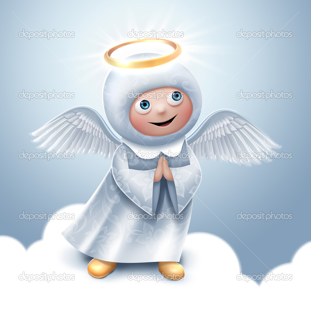 Simpatico personaggio di angelo preghiera in cielo ClipArt — Foto.