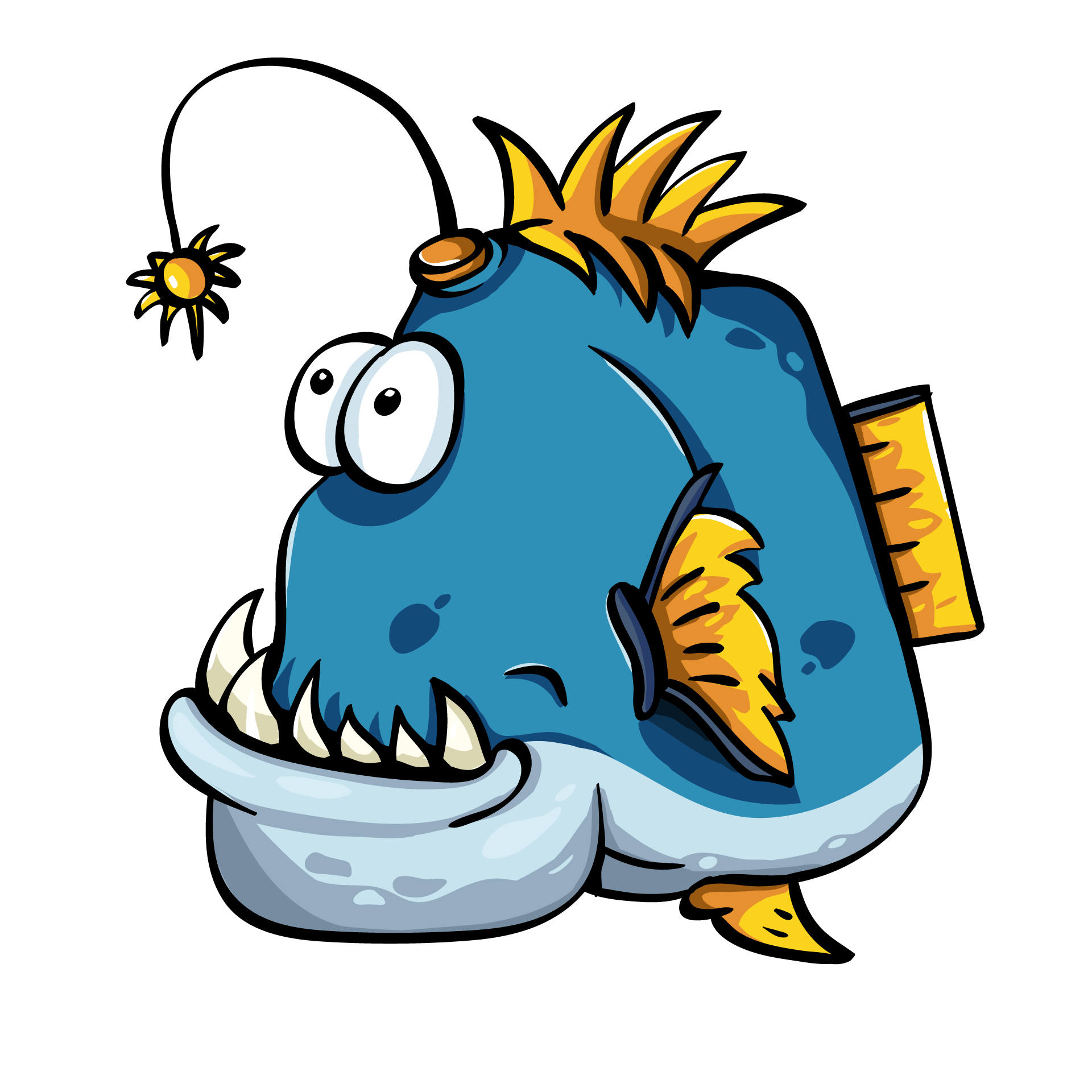 Blue angler fish. Funny animals clipart.