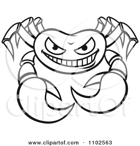 Clipart Outlined Angry Crab 2.