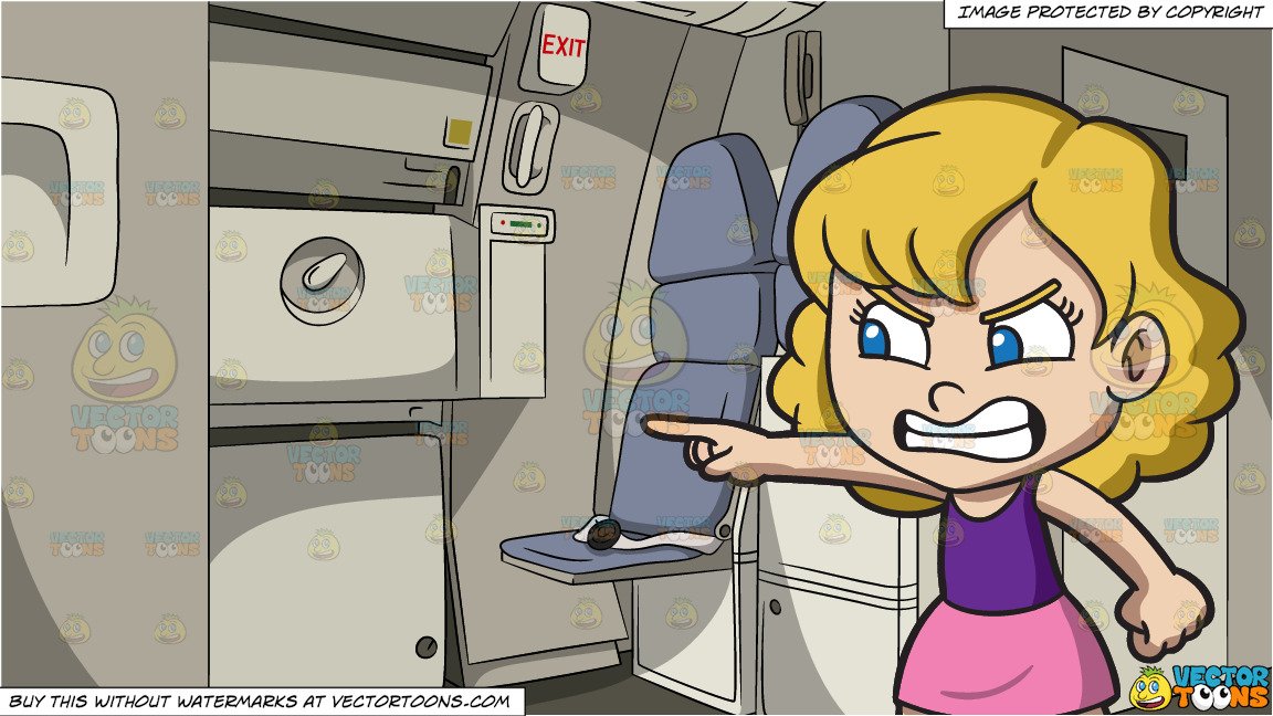 A Little Girl Getting Angry At Somebody and Commercial Airplane Jump Seats  Background.