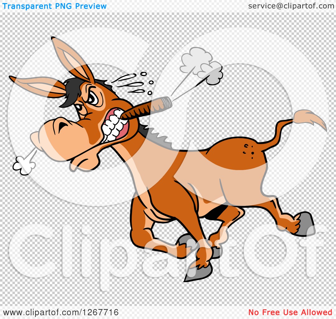 Clipart of a Tough Angry Donkey Walking with a Cigar in His Mouth.
