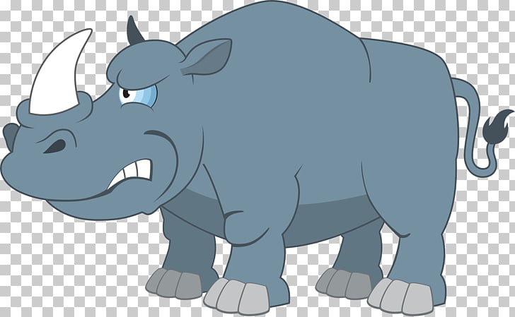 Rhinoceros Cartoon Illustration, Angry rhino PNG clipart.