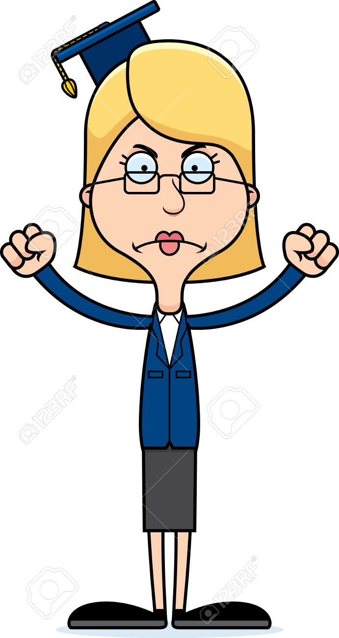 A cartoon teacher woman looking angry..