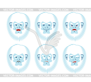 Yeti emoji set. Bigfoot sad and angry face..