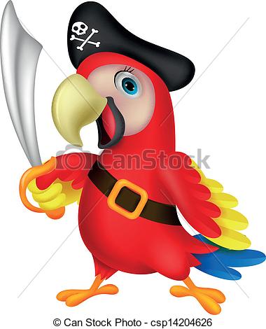 Vector Illustration of Cute parrot pirate cartoon.