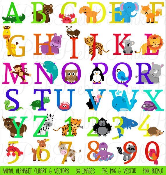 Animal Alphabet, Font with Safari Jungle Zoo Animals.