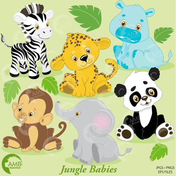 COMBO Jungle Animals Clipart and Digital Papers, Animal.