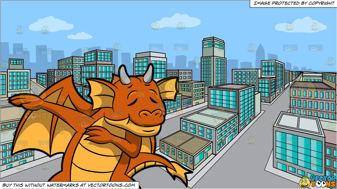 A Dabbing Dragon and A City During A Lovely Day Background.