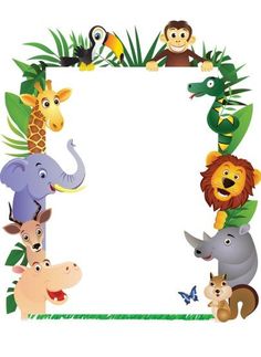 This printable jungle border is populated with cute, happy animals.