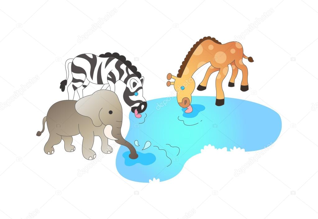 Animals Drinking Water Clipart.
